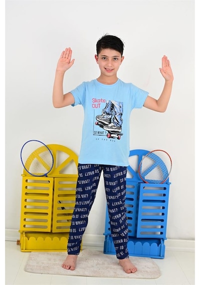 Vitmo erkek çocuk kısa kollu pijama takımı so what skate model mavi