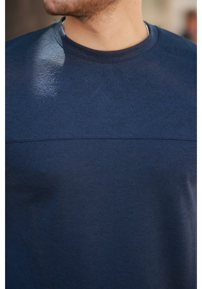 Erkek Oversize Bisiklet Yaka Kısa Kollu T-shirt Lacivert