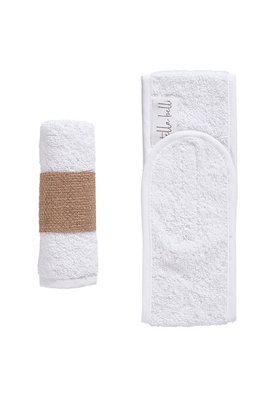 Saç Bandı & 30x30 Cm Havlu 2li Set %100 Pamuk Bukle Sporcu Ma Beyaz