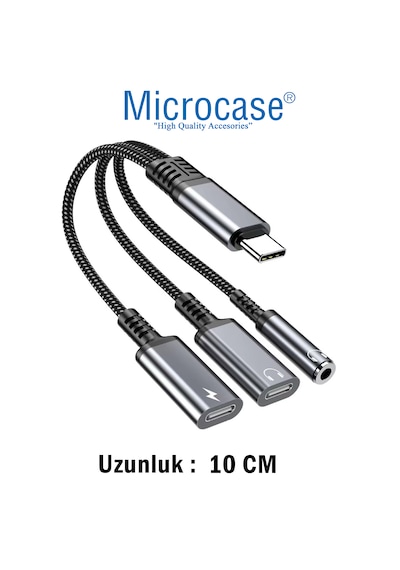 Microcase 60w 3in1 Alüminyum Gövde Usb-c Adaptör Type-c To Type-c Şarj Ve 3.5 Mm Jak Ve Dac Destekli Kablo Al5418