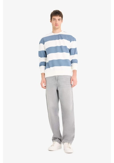 Defacto Boxy Fit Bisiklet Yaka Çizgili Sweatshirt A9066ax25augr171 Gri