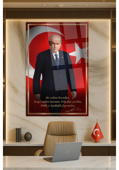Devlet Bahçeli Mhp Ülkücü Cam Tablo Sanatsal Duvar Dekoru Canlı Renkli Baskı Mutfak Ve Yemek Alanı Sevdiklerinize Hediyelik 4mm Kırılmaz Cam