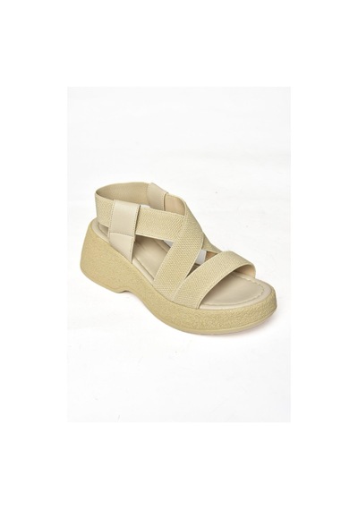 Fox Shoes S996048004 Bej Kumaş Kalın Tabanlı Kadın Sandalet Bej