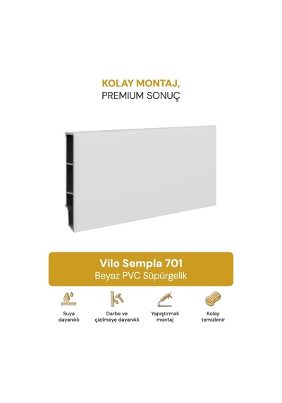 Vilo Sempla 701 Beyaz Pvc Süpürgelik 240cm Kolay Montaj - Suya Ve Çizilmeye Dayanıklı
