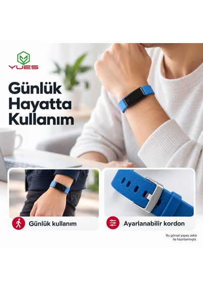 Yues Akıllı Bileklik Nabız Ölçer Adım Sayar Uyku Takipli Mavi