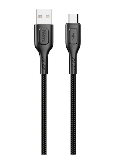 Knit 2A Çıkış Usb-A To Type-C Şarj Ve Data Aktarım Kablosu Örgü Tasarım 1 Metre Siyah