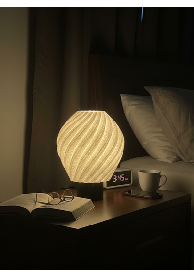 Lalezar Mermer Görünümlü Lamba - Modern Masa Ve Gece Lambası Ambiyans Lambası, Dekoratif Led Abajur Beyaz