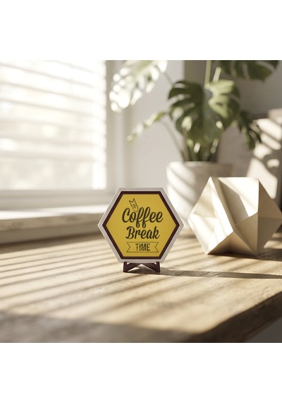 Kahve Molası Sevenlere Özel Coffee Break Time Masaüstü Süsü, Evinizde Veya Ofisinizde Modern Ve Şık Bir Görünüm Sunar 10x10 Cm, Sarı