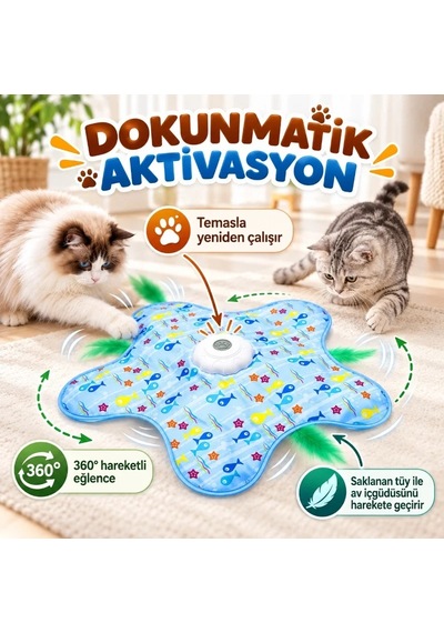 Lb Hareketli İnteraktif Kedi Oyun Matı - Usb Şarjlı - 3 Oyun Modu