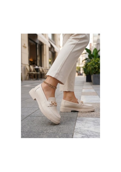 Mcaserıng Günlük Kadın / Kız Oxford Kolej Loafer Ayakkabı Bej G Tokalı