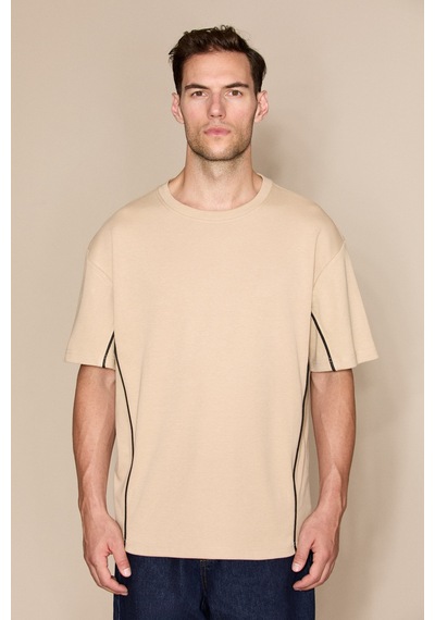 Grimelange Studıo Erkek Organik Pamuklu Biyeli Kısa Kollu Vizon - Bej T-shirt Bej - Vizon