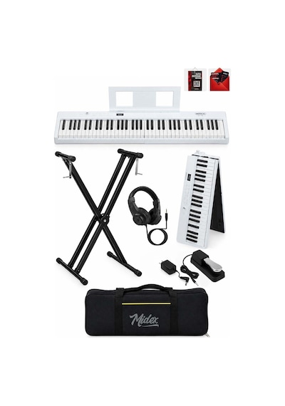 Midex PLX-100WH-ST Taşınabilir Dijital Piyano Tuş Hassasiyetli 88 Tuş Bluetooth Şarjlı (STAND Sustain Kulaklık Çanta Metod)