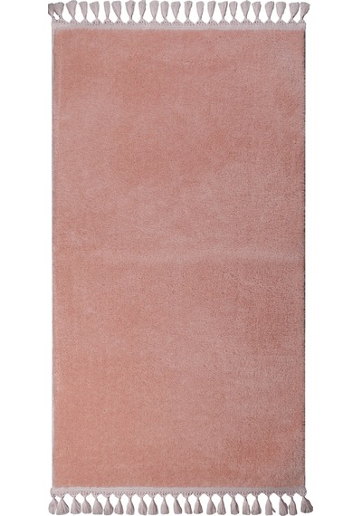My Evilla Modern Dekoratif Örgü Saçaklı Simirna Peluş Halı Yolluk Pembe