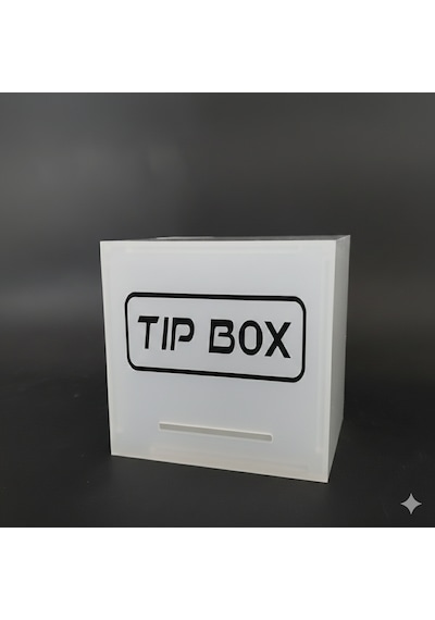 Kilitli Pleksi Masa Üstü Tip Box Bahşiş Kutusu Buz Beyazı 14x14xh13 Cm 1