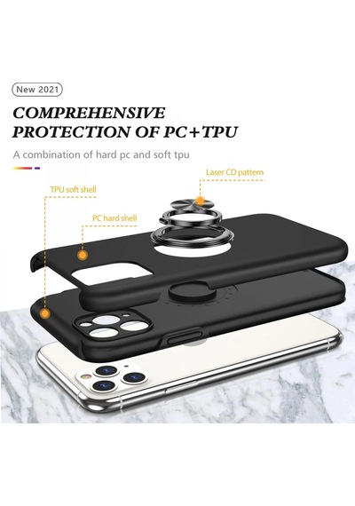 Ilkeshop Newface Apple iPhone Uyumlu 11 Pro Max Kılıf Elit Yüzüklü Kapak - Siyah