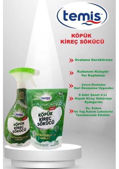 Temis Köpük Kireç Sökücü & Parlatıcı Toz Yedek Şişe 8 Şaset Toz Ve Şişe