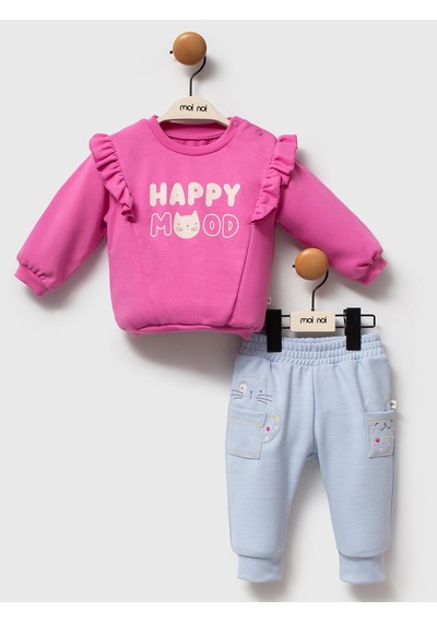 Moi Noi Baby Moi Noi 2li Happy Baskılı 3-12 Ay Takım - Fusya Fuşya