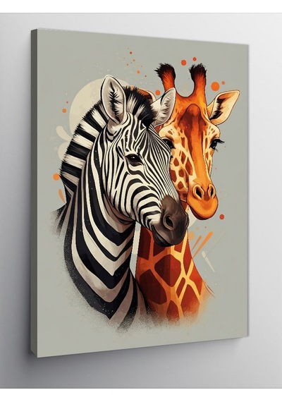 Kanvas Tablo Zebra Ve Zürafa 70cmx100cm