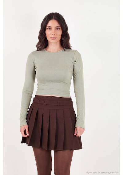 Lela Pamuklu Bisiklet Yaka Crop Bluz Kadın Bluz 5867060 Olive