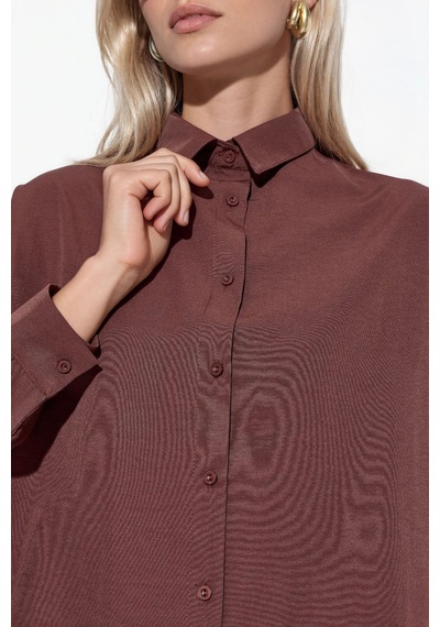 Hiccup Bdart Oversize Uzun Kollu Poplin Gömlek Kahverengi