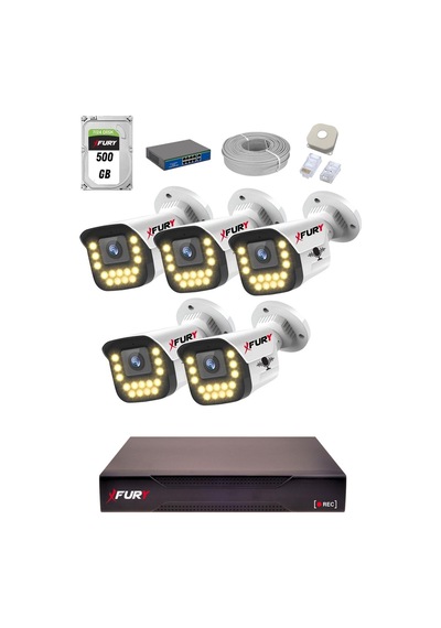 Fury 15 Warm Led Ip Güvenlik Kamera Seti 5 Kameralı Sesli 4mp Gece Renkli Su Geçirmez 1403s 500gb