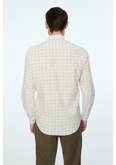 Morven Erkek Bej Pamuk Trend Ekoseli Dynamic Fit Düğmeli Yaka Gömlek 26ms004023653 Bej