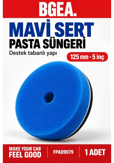 Bgea Mavi Sert Destek Tabanlı Pasta Süngeri 125 Mm 5 İnç Polisaj Pedi 1 Adet