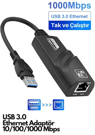 Usb 3.0 To Ethernet Adaptör 10-100-1000 Mbps Lan Dönüştürücü Laptop Ve Pc İçin Yüksek Hızlı Rj45 Ağ Bağlantı Adaptörü