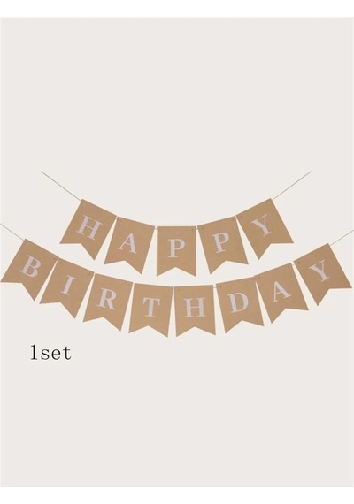 Kraft Renk Beyaz Retro Happy Birthday Banner