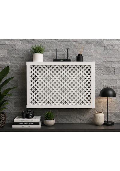 Modern Dekoratif Duvara Asılabilir Mdf Sigorta Ve Modem-wifi Saklama Kutusu 25x35 Cm Derinlik 10cm Beyaz
