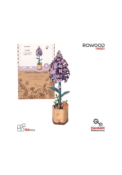 Rowood Tw021 Leylak Çiçeği Lilac Dıy Minyatür Maket Model Seti Ahşap 3d Wooden Puzzle 3d Model Kit Ahşap Maket Dekoratif Hobi Seti