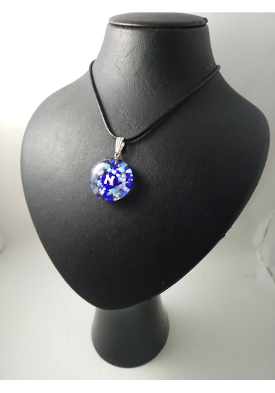 Cam Harf Kolye – Handmade El Yapimi Murano– (N) Harfi Modeli Gümüş