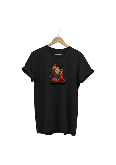 Scooter Baskılı T-shirt %100 Pamuk Dijital Baskılı Tişört Siyah
