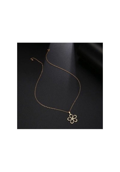 Lunarie Çizgisel Çiçek Figürlü Kolye 14k Gold Kararmaz Çelik Altın