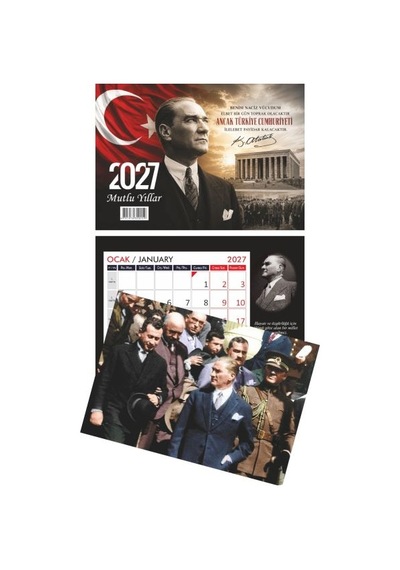 Üçgen Masa Takvimi Atatürk 2027 Yeşil