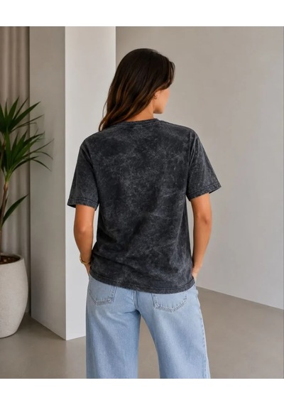 Dogutrend Batik Desenli Tişört Bisiklet Yaka Kısa Kol Regular Fit T-shirt - Siyah