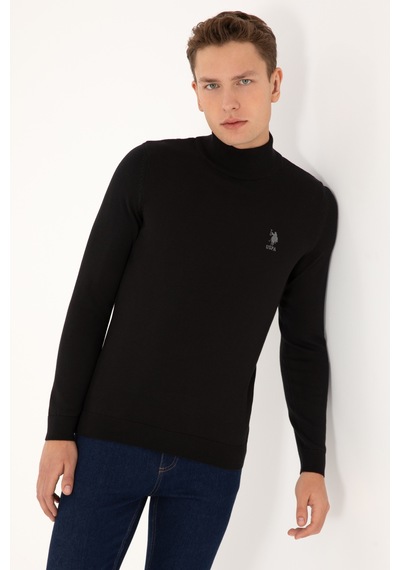 U.S. Polo Assn. Erkek Slim Fit Yarım Balıkçı Yaka Siyah Basic Kazak 50307783-VR046