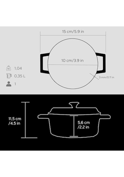 Döküm Mini Tencere 10 Cm 0.35 L Hacim Siyah Diğer