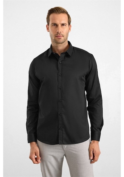 Süvari Siyah Slim Klasik Yaka Düz Casual Gömlek Sgm1008400019-s09