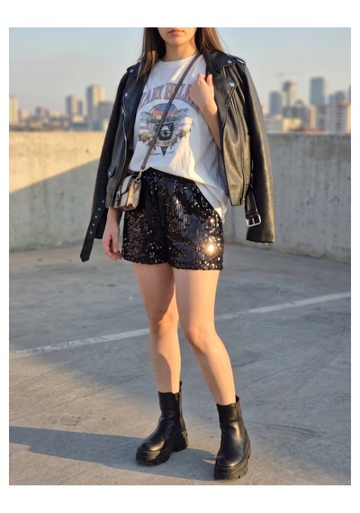 Fashion Cocktail Yansımalı Yüksek Bel Payet Dökümlü Pullu Payetli Bel Lastikli Parıltılı Mini Yüksek Bel Kombin Gece Kokteyl Şort siyah Fashion Cocktail Yansımalı Yüksek Bel Payet Dökümlü Pullu Payetli Bel Lastikli Parıltılı Mini Yüksek Bel Kombin Gece Kokteyl Şort siyah
