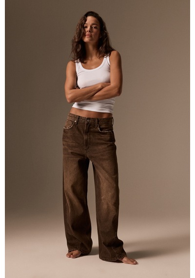 Grımelange Grimelange Lexy Kadın Standart Bel Baggy Balon Jean Kahverengi Pantolon