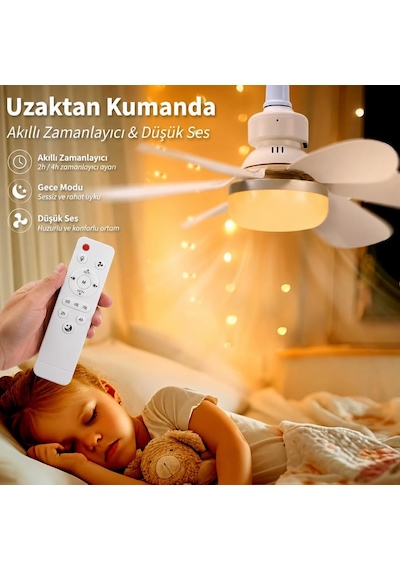 Coverzone 40w Tavan Tipi Fan Uzaktan Kumandalı Led Aydınlatmalı 52 Cm Pervane 3 Kademeli Hız Ayarlı Beyaz Doğal S Diğer