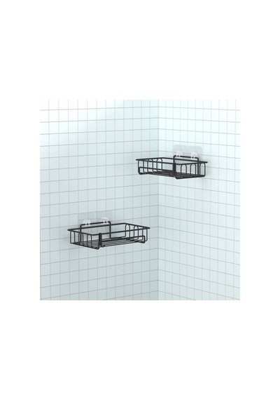 Banyo Düzenleyici Yapışkanlı Metal Banyo Ve Dolap Rafı İkili Duş Rafı Organizer Şampuanlık Mat Siyah-gnrl242 Siyah