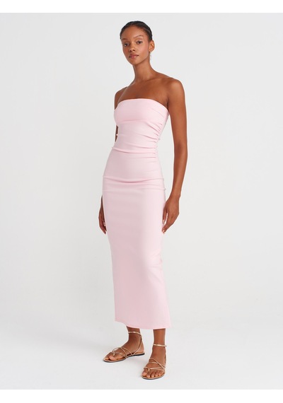 Dilvin 91368 Straplez Midi Elbise-toz Pembe Toz Pembe