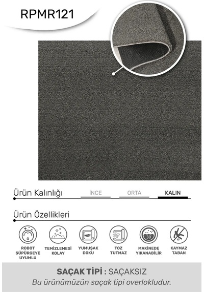 Mars-antrasit-premium Kadifemsi Halı Oturma Odası-salon-mutfak-kaymaz Taban -yıkanabilir-modern