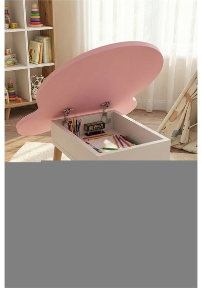 Çocuk Masası & Çocuk Sandalyesi Happy Face Sevimli Figürlü Set Pembe