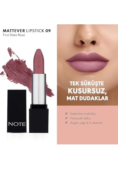 Mattever Lipstick 09 First Date Rose Yarı Mat Bitişli Ruj, Pembe Nude 0