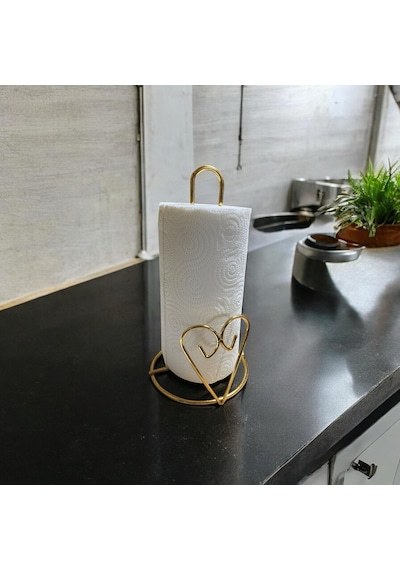 Kalp Detaylı Gold Metal Kağıt Havluluk - Tezgah Üstü - Mutfak/banyo Gold