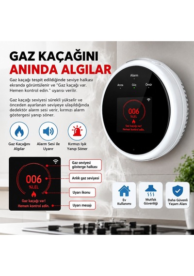 Sunup Sn-38805 Wi-fi Akıllı Doğal Gaz Ve Sıcaklık Ev Tipi Kaçak Dedektörü Tft Ekranlı