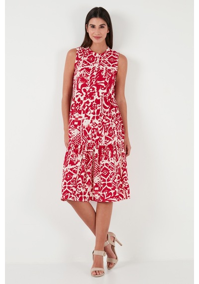 Lela Desenli Regular Fit Kolsuz Bayan Elbise 5865731 Bordo